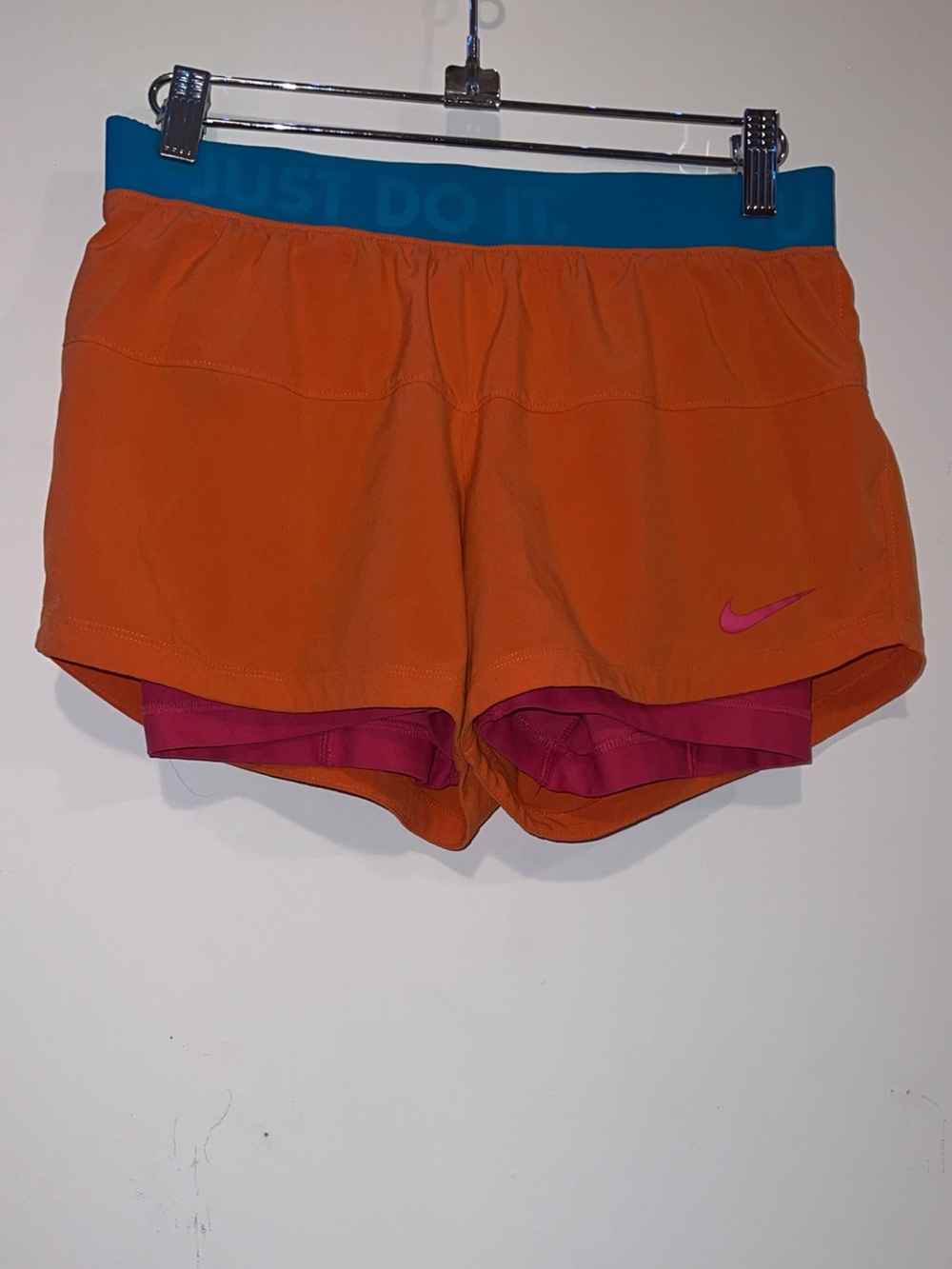 Nike Women's Orange Running Shorts with Pink Liner